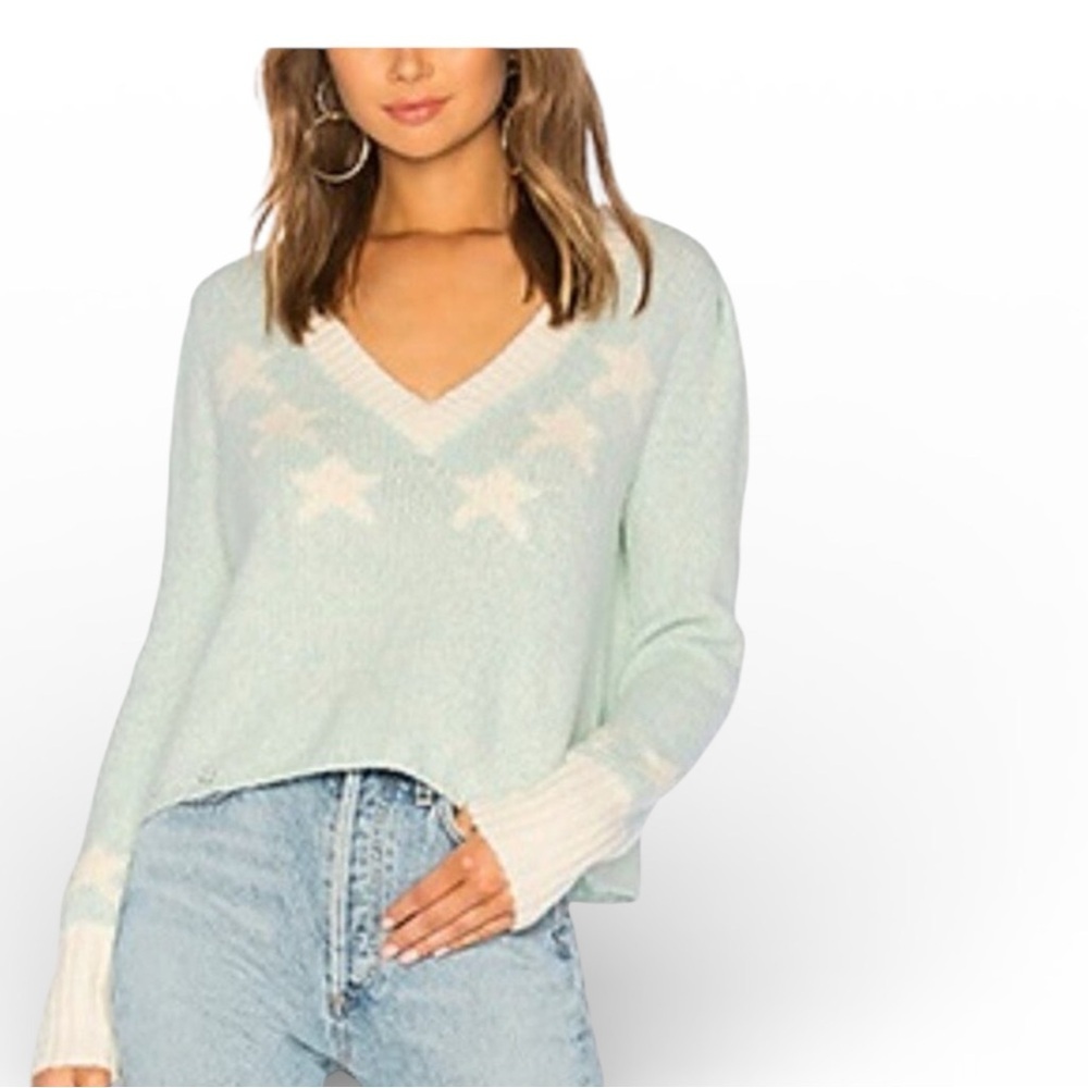 Wildfox Aqua Blue Star V-Neck Sweater| Wildfox Sweaters